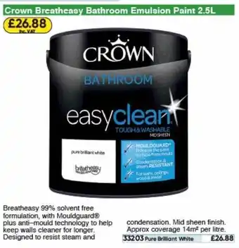 Toolstation Crown Bratheasy Bathroom Emulsion Paint offer