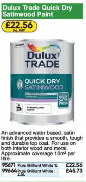 Toolstation Dulux Trade Quick Dry Satinwood Paint offer