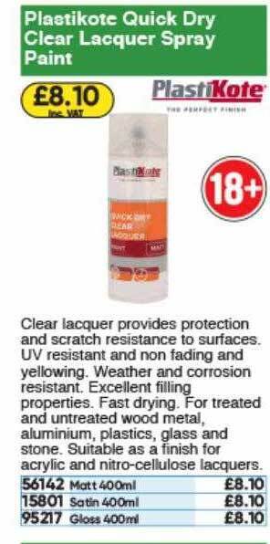Toolstation Plastikote Quick Dry Clear Lacquer Spray Paint offer