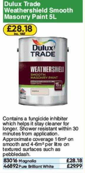 Toolstation Dulux Trade Weathershield Smooth Masonry Paint offer