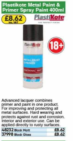 Toolstation Plastikote Metal Paint & Primer Spray Paint offer