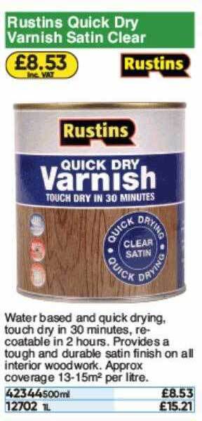 Toolstation Rustins Quick Dry Varnish Satin Clear offer