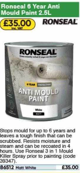 Toolstation Ronseal 6 Year Anti Mould Paint offer
