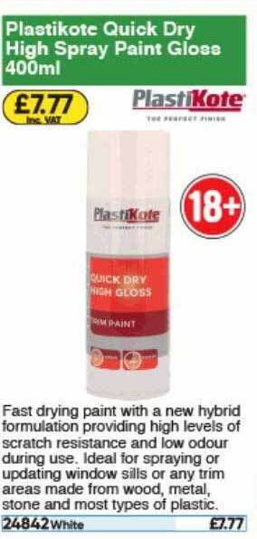 Toolstation Plastikote Quick Dry High Spray Paint Gloss offer