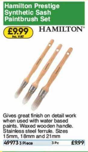 Toolstation Hamilton Prestige Synthetic Sash Paintbrush Set offer