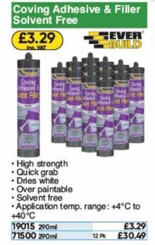 Toolstation Coving Adhesive & Filler Solvent Free Ever Build offer