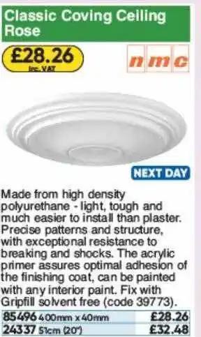 Toolstation Classic Coving Ceilling Rose Nmc offer