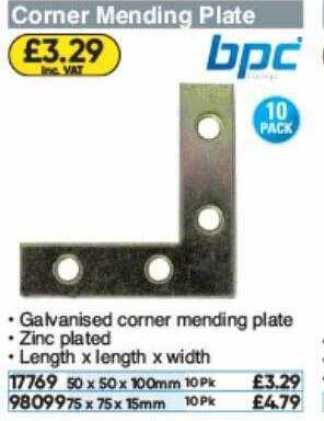 Toolstation Corner Mending Plate Bpc offer