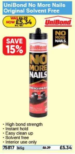 Toolstation Unibond No More Nails Original Solvent Free offer