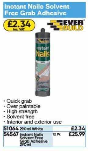 Toolstation Instant Nails Solvent Free Grab Adhesive Ever Build offer