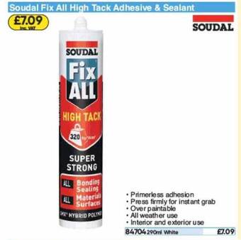 Toolstation Soudal Fix All High Tack Adhesive & Sealant offer