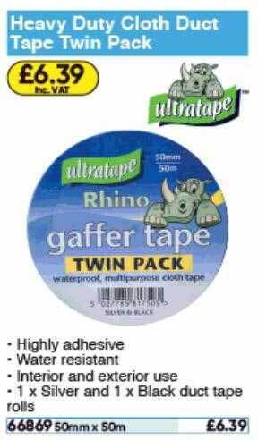 Toolstation Heavy Duty Cloth Duct Tape Twin Pack Ultratape offer