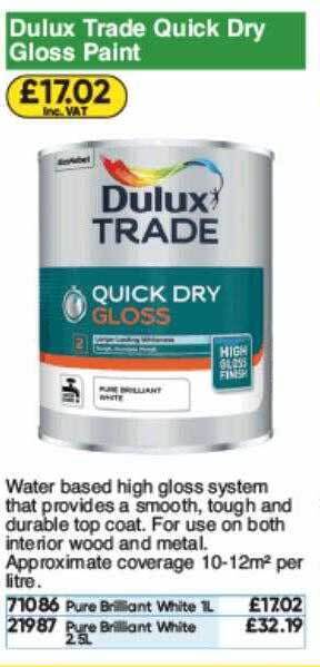 Toolstation Dulux Trade Quick Dry Gloss Paint offer