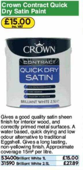 Toolstation Crown Contract Quick Dry Satin Paint offer