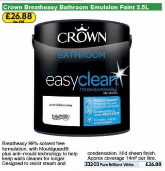 Toolstation Crown Breatheasy Bathroom Emulsion Paint offer