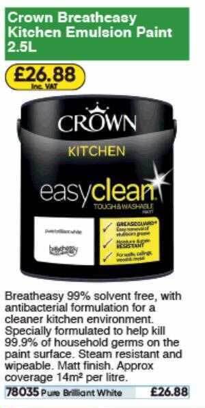 Toolstation Crown Breatheasy Kitchen Emulsion Paint offer