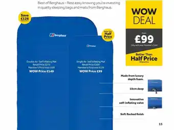 GO Outdoors Berghaus Double Air Self Inflating Mat Single Air Self Inflating Mat offer