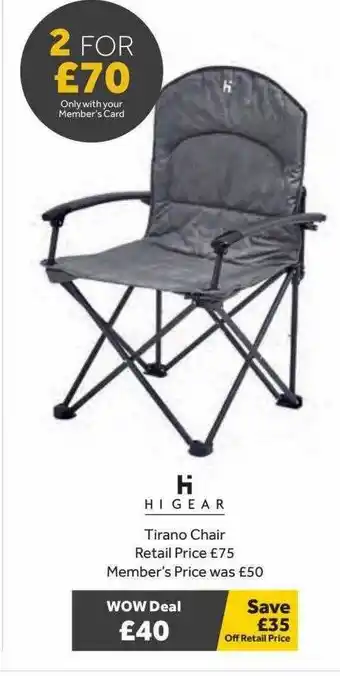 GO Outdoors Higear Tirano Chair offer