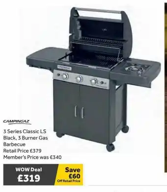 GO Outdoors Campingaz 3 Series Classic Ls Black 3 Burner Gas Barbecue offer