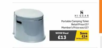 GO Outdoors Higear Portable Camping Toilet offer