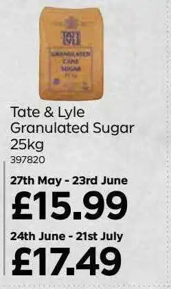 Bestway Tate & Lyle Granulated Sugar 25 Kg offer