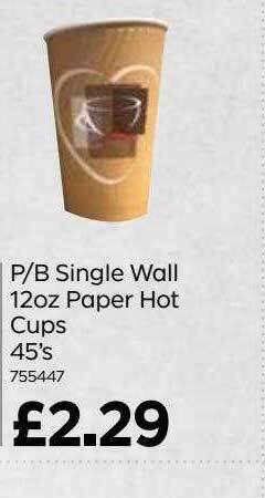 Bestway P-b Single Wall 12oz Paper Hot Cups 45's offer