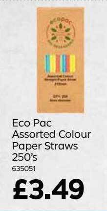 Bestway Eco Pac Assorted Colour Paper Straws 250's offer