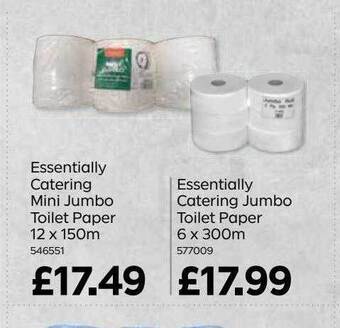 Bestway Essentially Catering Mini Jumbo Toilet Paper 12 X 150 M, Essentially Catering Jumbo Toilet Paper 6 X 300 M offer