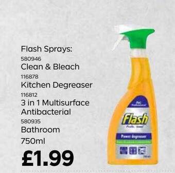 Bestway Flash Sprays : Clean & Bleach, Kitchen Degreaser 3 In 1 Multisurface Antibacterial Bathroom 750ml offer