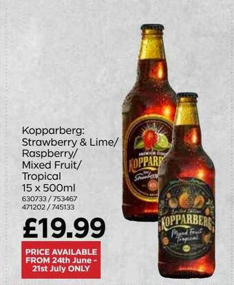 Bestway Kopparberg : Strawberry & Lime-raspberry-mixed Fruit-tropical 15 X 500ml offer