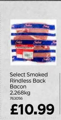 Bestway Select Smoked Rindless Back Bacon 2.268 Kg offer