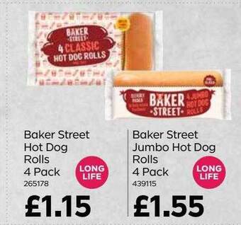 Bestway Baker Street Hot Dog Rolls 4 Pack, Baker Street Jumbo Hot Dog Rolls 4 Pack offer