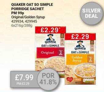 Bestway Quaker Oat So Simple Porridge Sachet offer