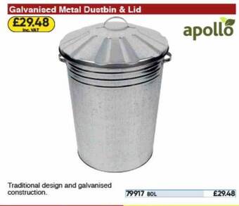 Toolstation Galvanised Metal Dustbin & Lid Apollo offer
