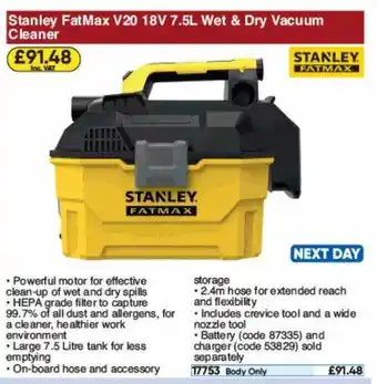 Toolstation Stanley Fatmax V20 18v Wet & Dry Vacuum Cleaner offer