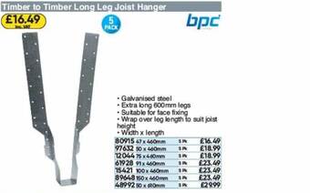 Timber To Timber Long Leg Joist Hanger Bpc