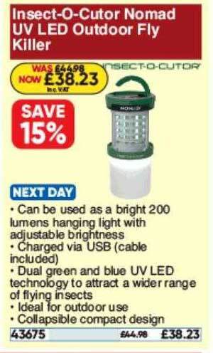 Toolstation Insect-o-cutor Nomad Uv Led Outdoor Fly Killer offer