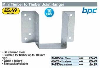 Toolstation Mini Timber To Timber Joist Hanger Bpc offer
