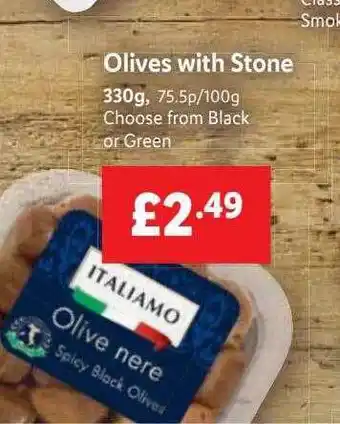 Lidl Italiamo Olives With Stone offer