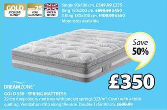 JYSK Gold S30 Spring Mattress offer