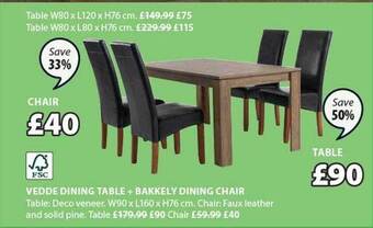 JYSK Vedde Dining Table, Bakkely Dining Chair offer