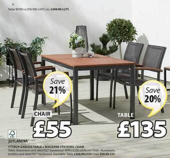 JYSK Yttrup Garden Table, Maderne Stacking Chair offer