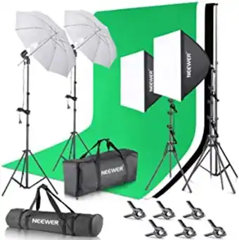Amazon Neewer 2.6m x 3m / 8.5ft x 10ft sistema de soporte de fondo y 800w 5500k paraguas caja de luz kit de iluminación continua ... oferta
