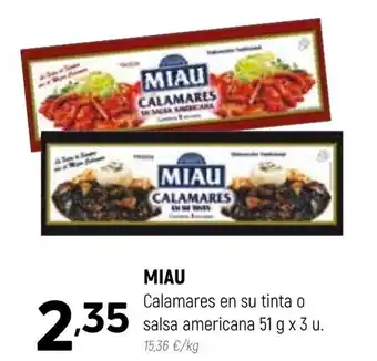 Coviran Miau Calamares en su tinta o salsa americana 51 g x 3 u oferta