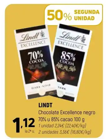 Coviran Lindt Chocolate Excellence negro 70% u 85%, cacao 100g oferta