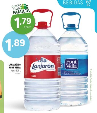 Coviran Lanjarón o Font Vella Agua 6,25 L oferta