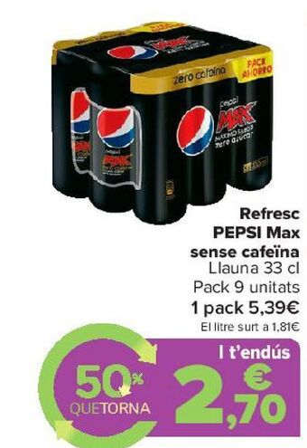 Carrefour Refresco pepsi max sin cafeína oferta