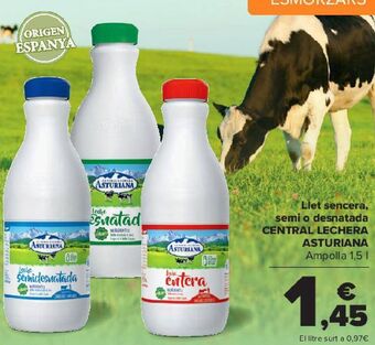 Carrefour Leche entera, semi o desnatada central lechera asturiana oferta