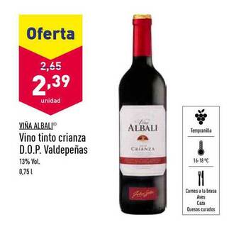ALDI Viña Albali Vino Tinto Crianza D.O.P. Valdepeñas oferta