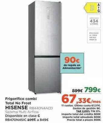 El Corte Inglés Frigorifico Combi Total No Frost Hisense oferta